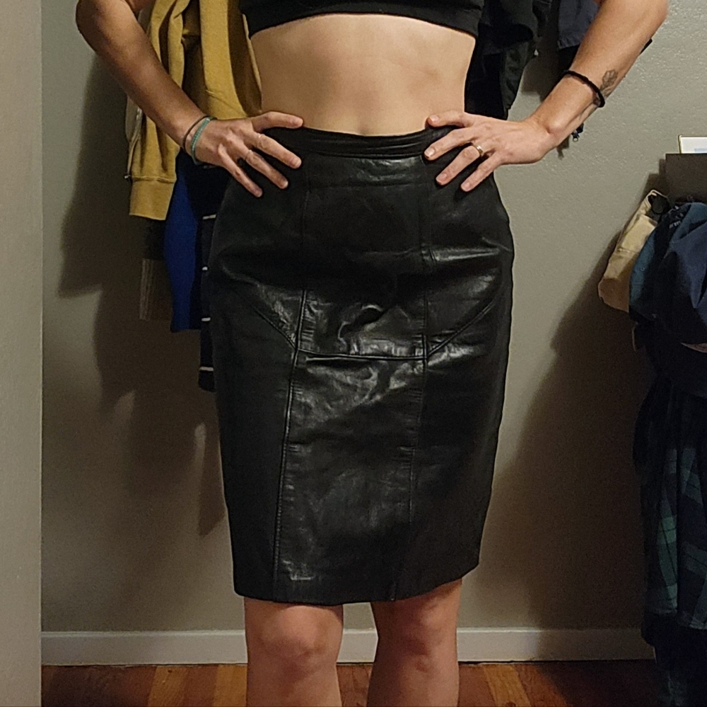 Bagatelle Black Leather Pencil Skirt